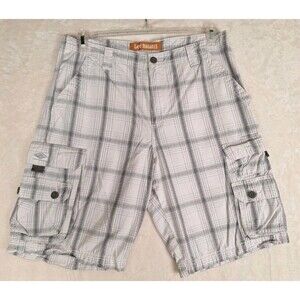 Lee Dungarees Plaid Cargo Shorts Men 33 x 11 White Black Pockets Logo Preppy